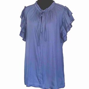 Mustard Seed Boho Peasant Ruffle Top Flowy Lightweight Ruffle Neckline Tie Front